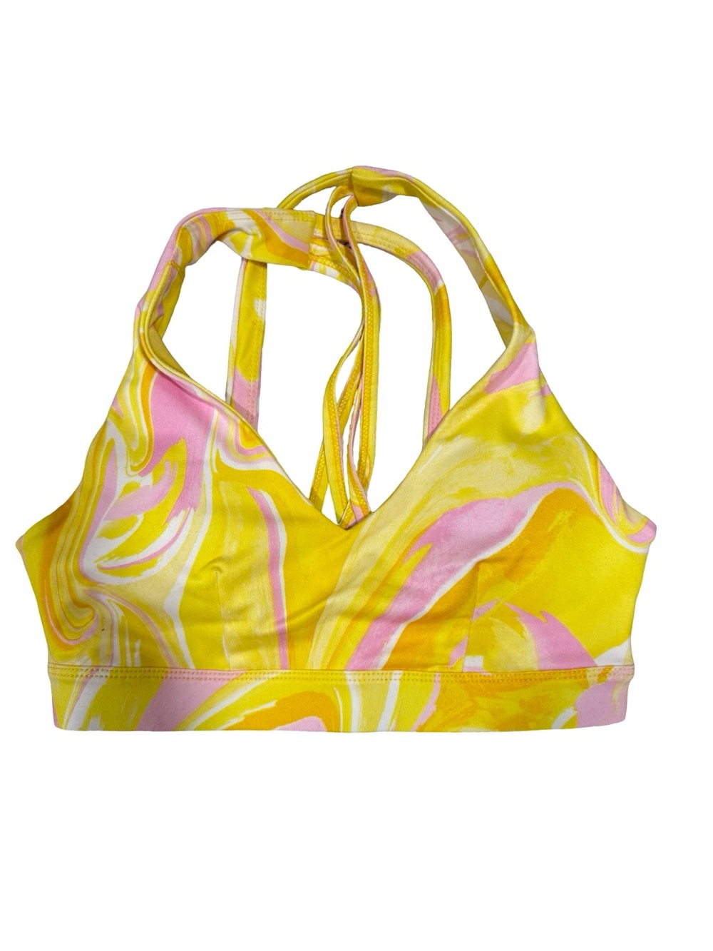 Ideology Pink & Yellow Marble Halter Sports Bra
